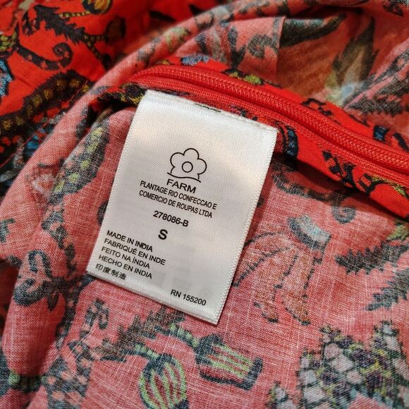 Farm Rio One Shoulder Puff Sleeve Boho Crop Top Red Paisley Floral Embroidered S - Picture 6 of 13